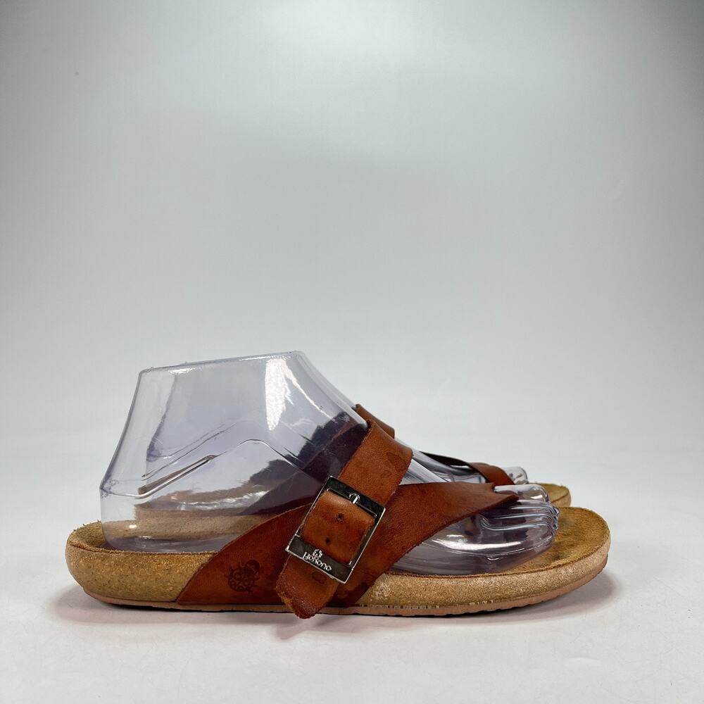 Yokono Ibiza Cognac Brown Leather Cross Straps Toe Loop Sandals Women's Size 8